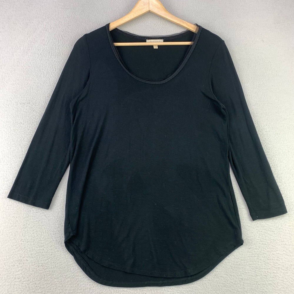 Bordeaux Scoop Neck Top Women S Black Casual 3/4 Sleeve Rayon Spandex Mesh Trim
